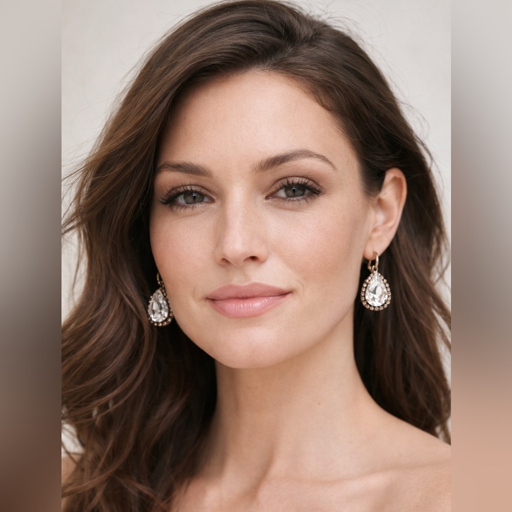 One of a Kind Swarovski Crystal Teardrop Earrings Handmade Halo Statement Bridal